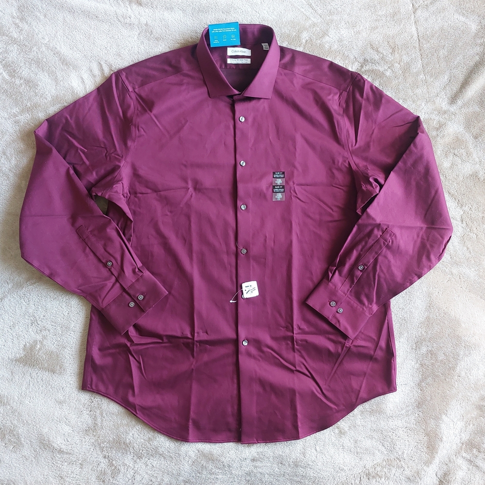 Calvin Klein Infinite Wrinkle Free Men's Burgundy Stretch Dress Shirt NEW | XL